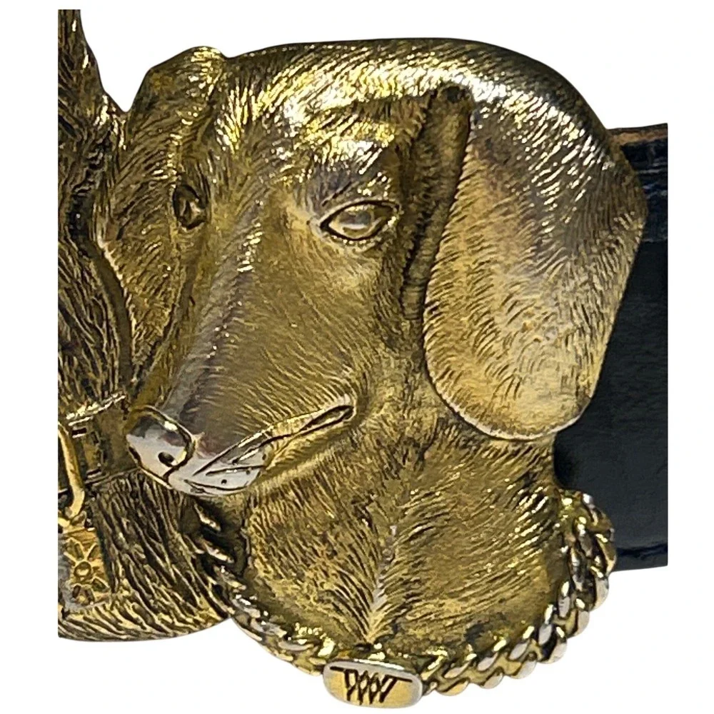 Worth New York Gold‎ Dog Buckle Black Croc Embossed Leather Belt  Size P 29